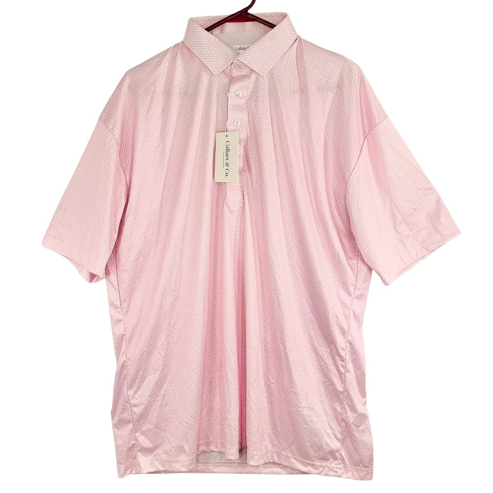 NEW Collars & Co. Men's XXL Dress Collar Polo Pink Micro Check‎ Short Sleeve NWT